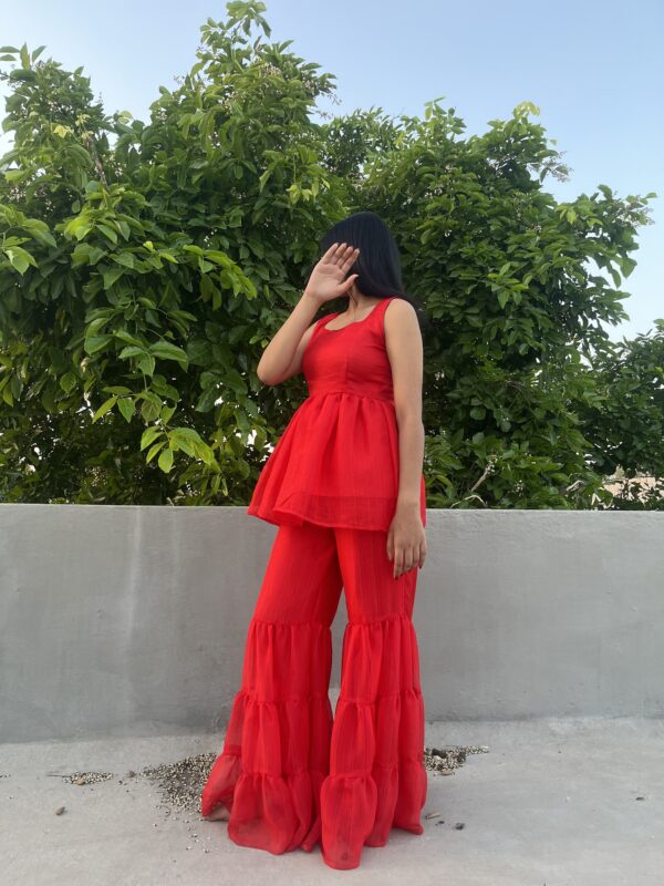 Red sharara kurti - Image 3